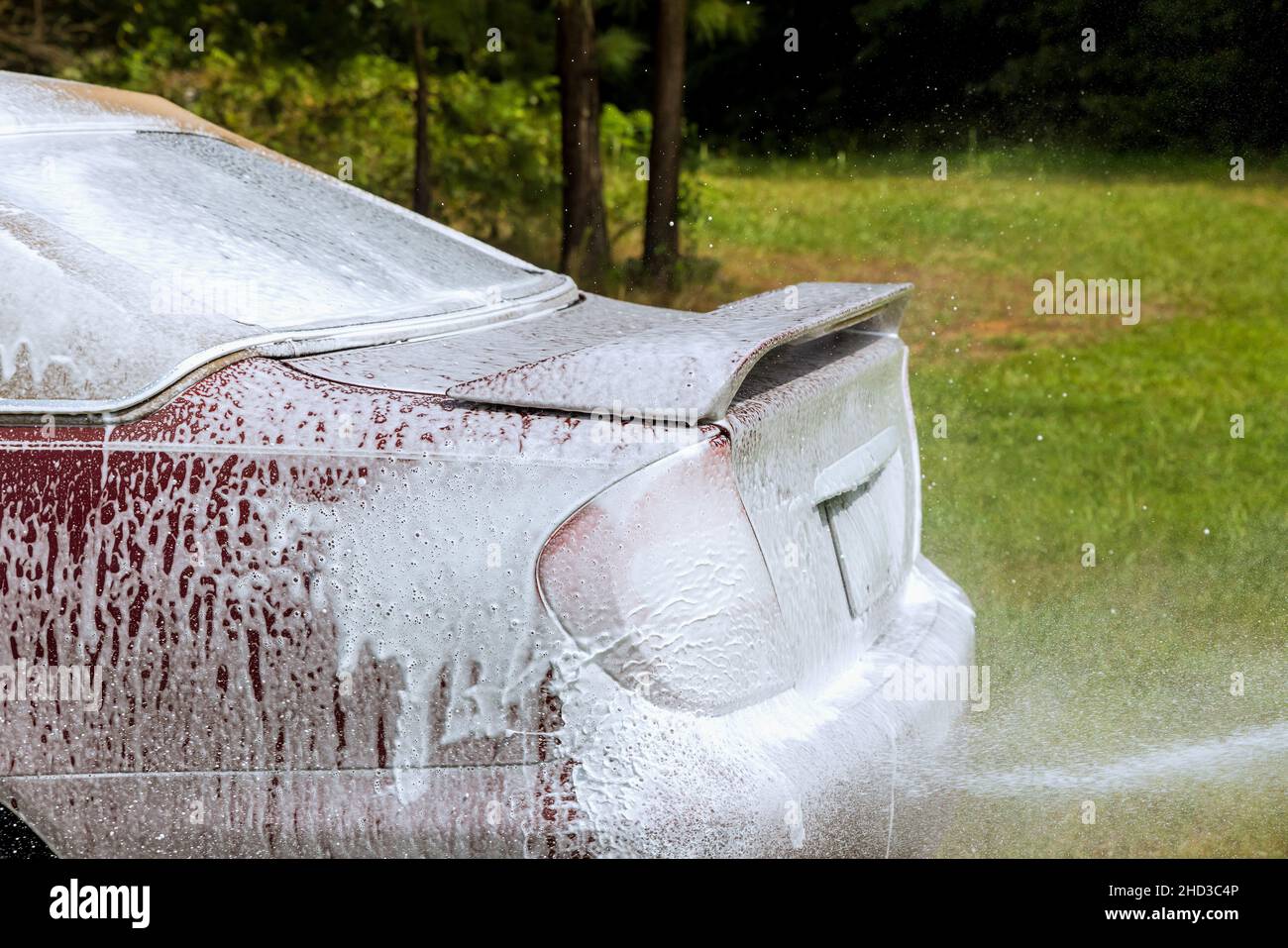 Powerful high water pressure car washing at home. car cleaning Stock