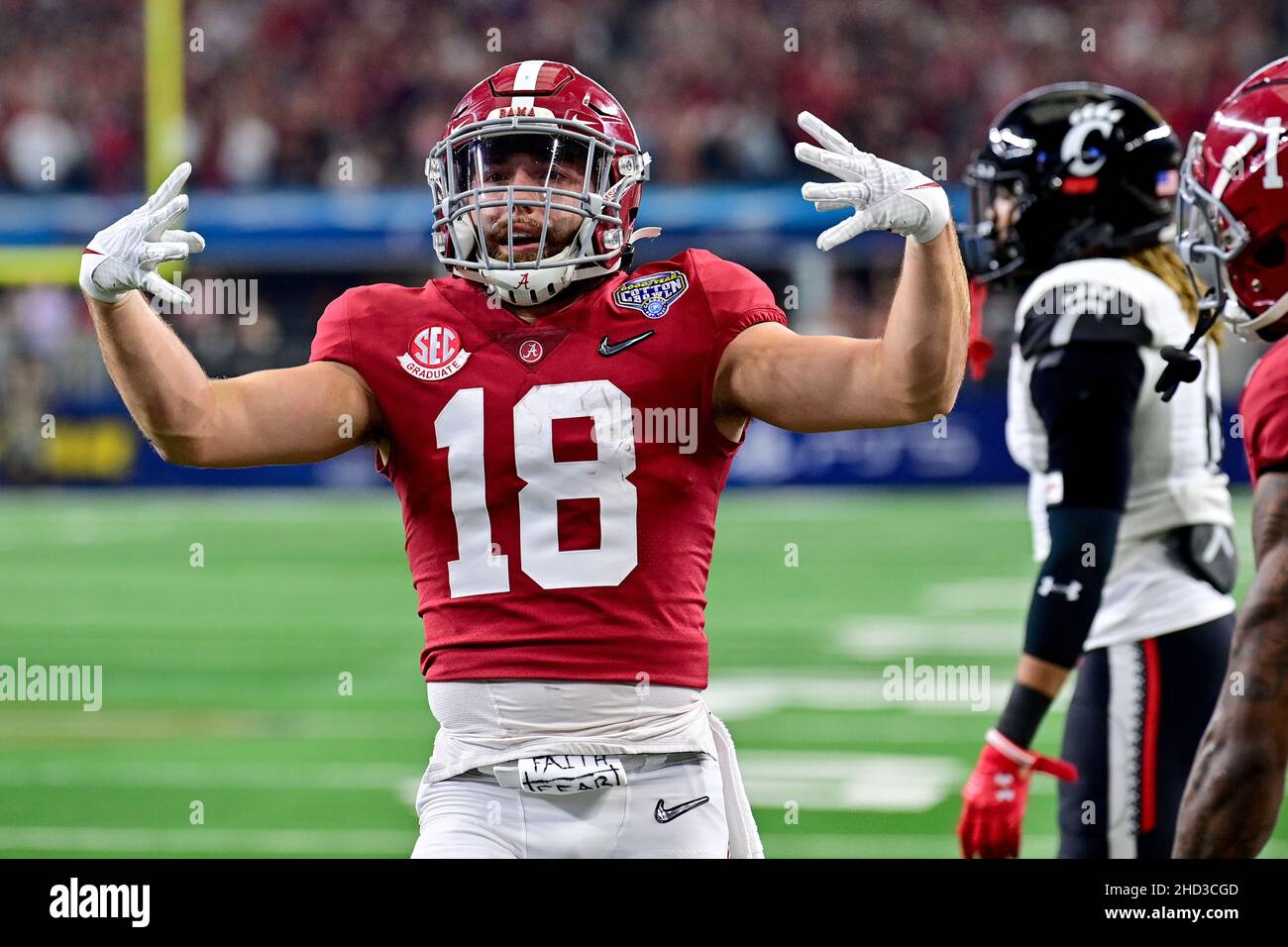 Alabama Crimson Tide wide receiver Slade Bolden (18) celebrates after getting a ouchdown during