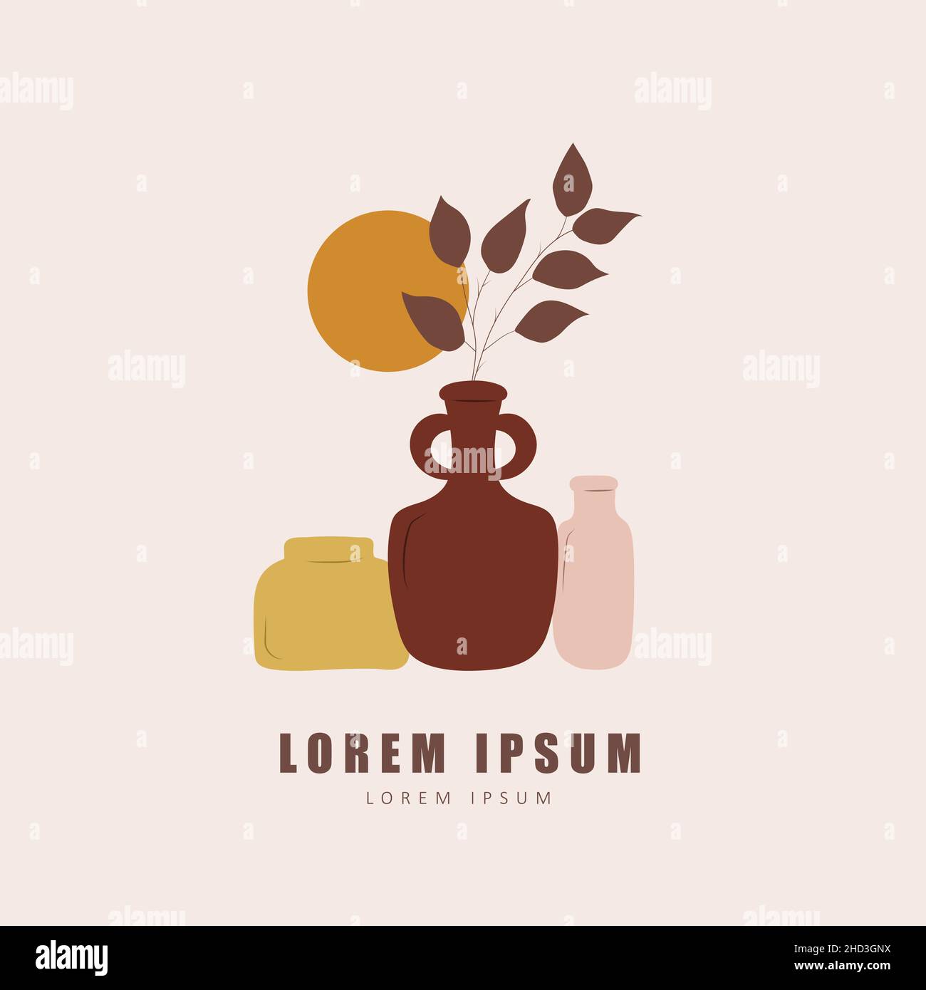 Poster with vases in boho style. Abstract silhouette of ceramic pots ...