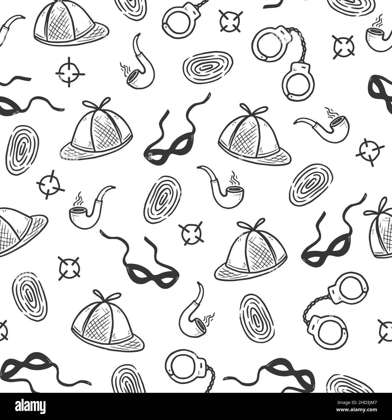 Detective seamless pattern. Hand drawn sketch doodle style crime ...