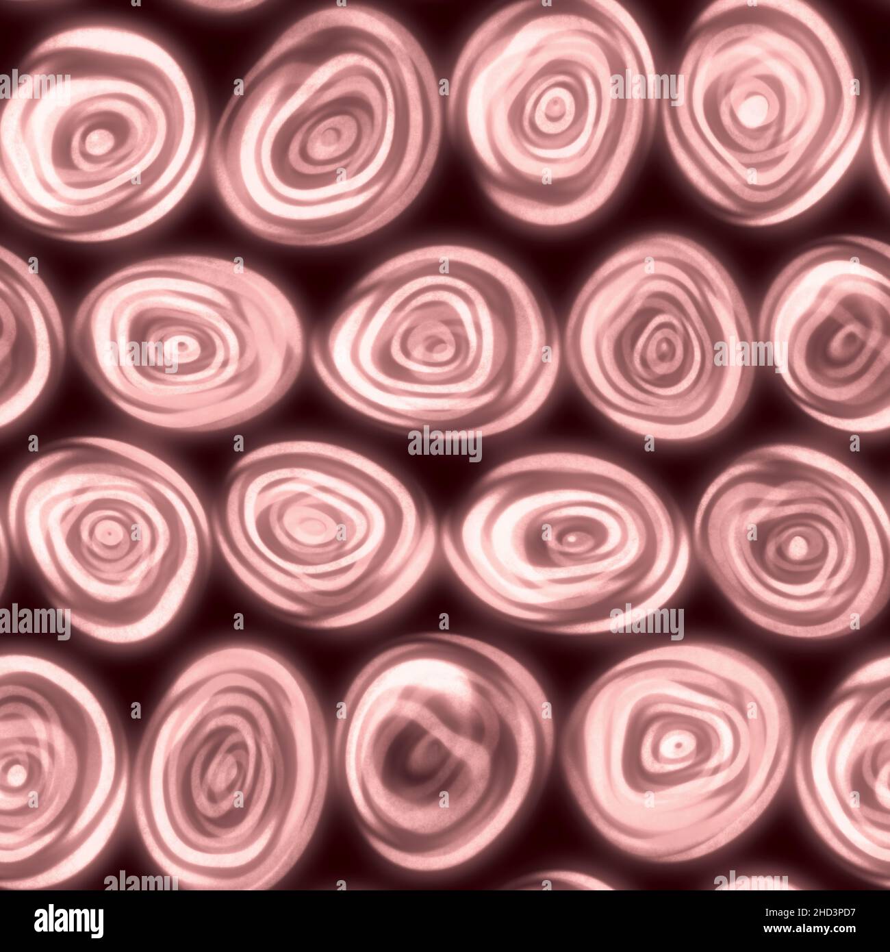 Large squiggly wiggly swirly whirly spiral circles that look hand drawn in a rose pink seamless tile. Stock Photo