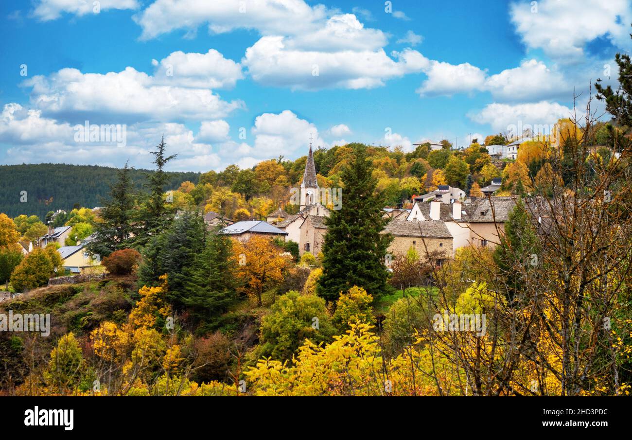 autumn landscape in a small french village Stock Photo - Alamy