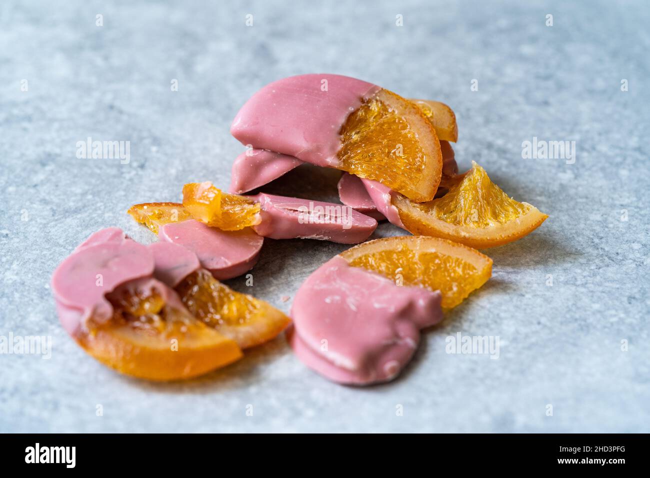 Ruby Chocolate Fruits Covered Candied Dry Orange Slices. Ready to Eat