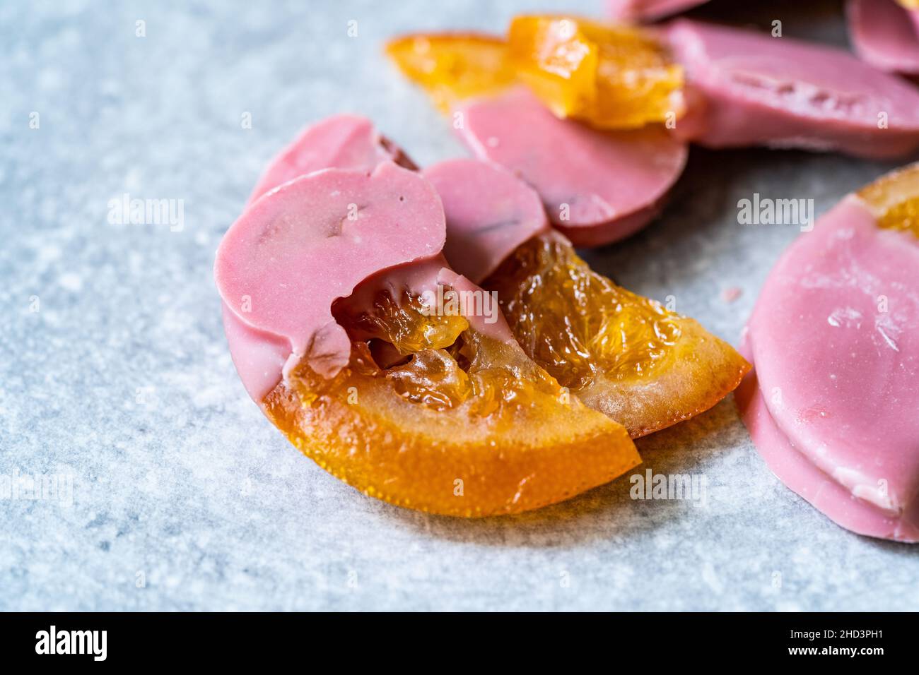 Ruby Chocolate Fruits Covered Candied Dry Orange Slices. Ready to Eat