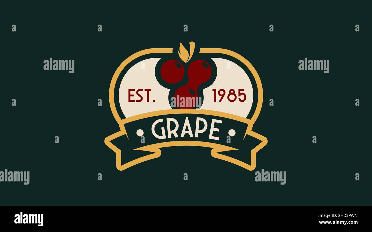 Vintage Fruit Logo Template for Grape Logo Vector. Retro Style Fruit Logo Stock Vector