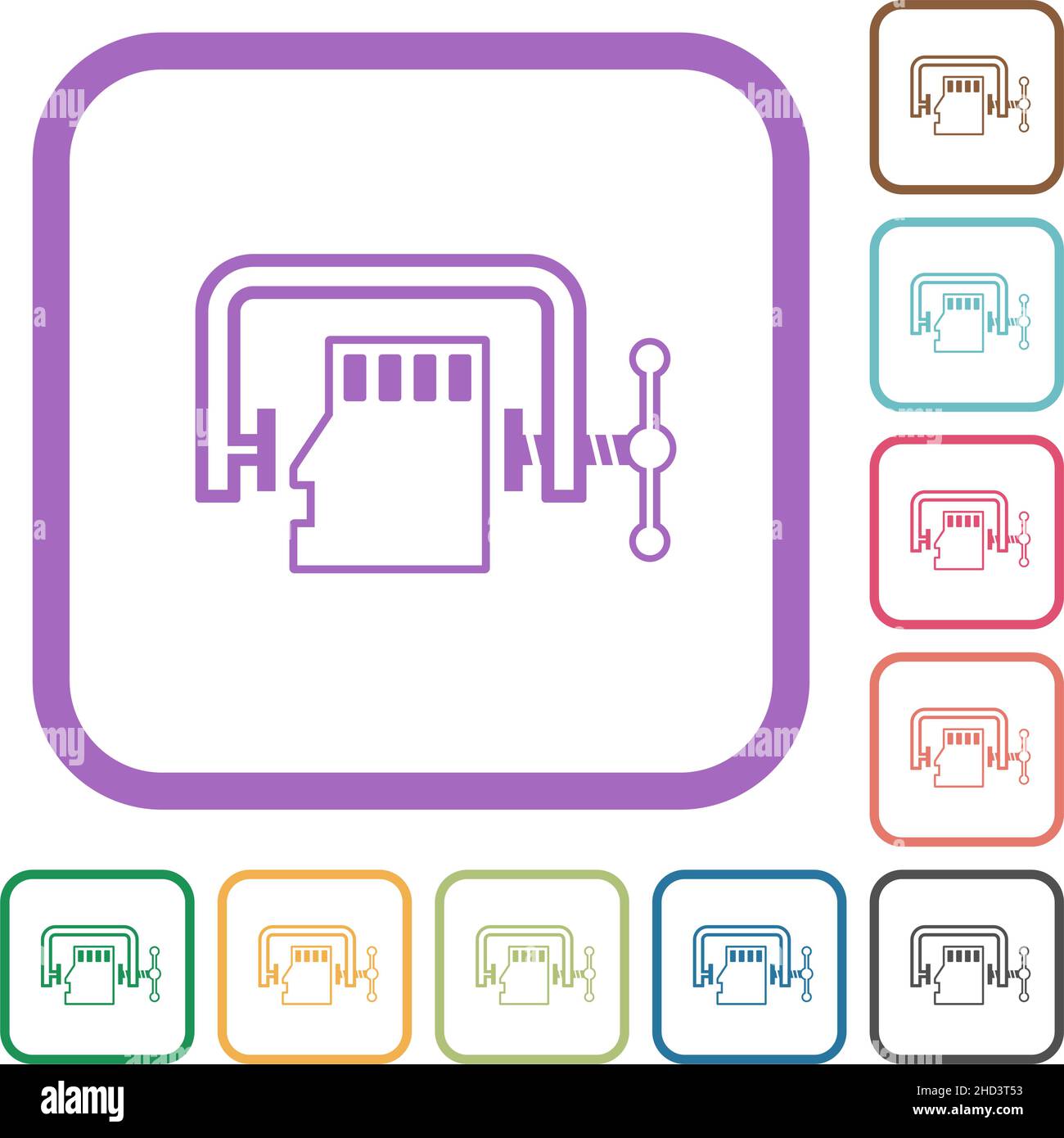 Micro sd memory card compress outline simple icons in color rounded ...