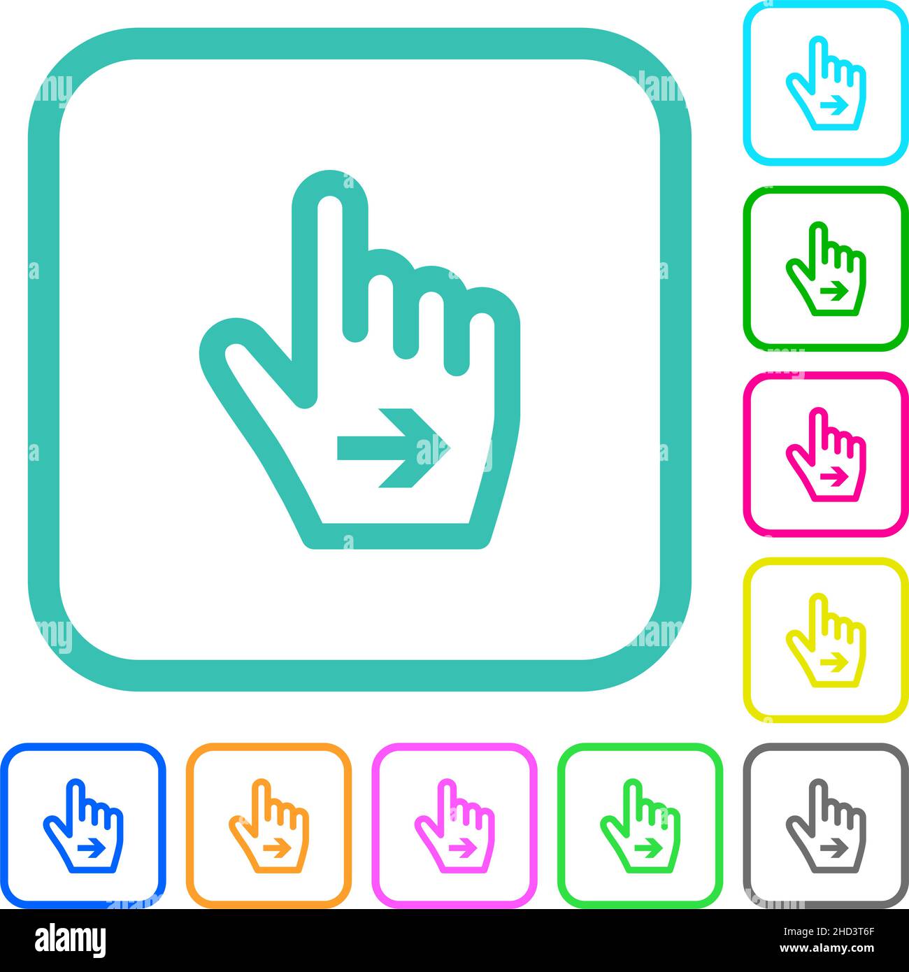 Hand cursor right outline vivid colored flat icons in curved borders on ...
