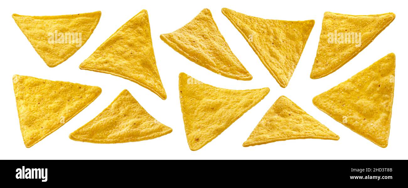 Corn chips, mexican nachos isolated on white background  Stock Photo