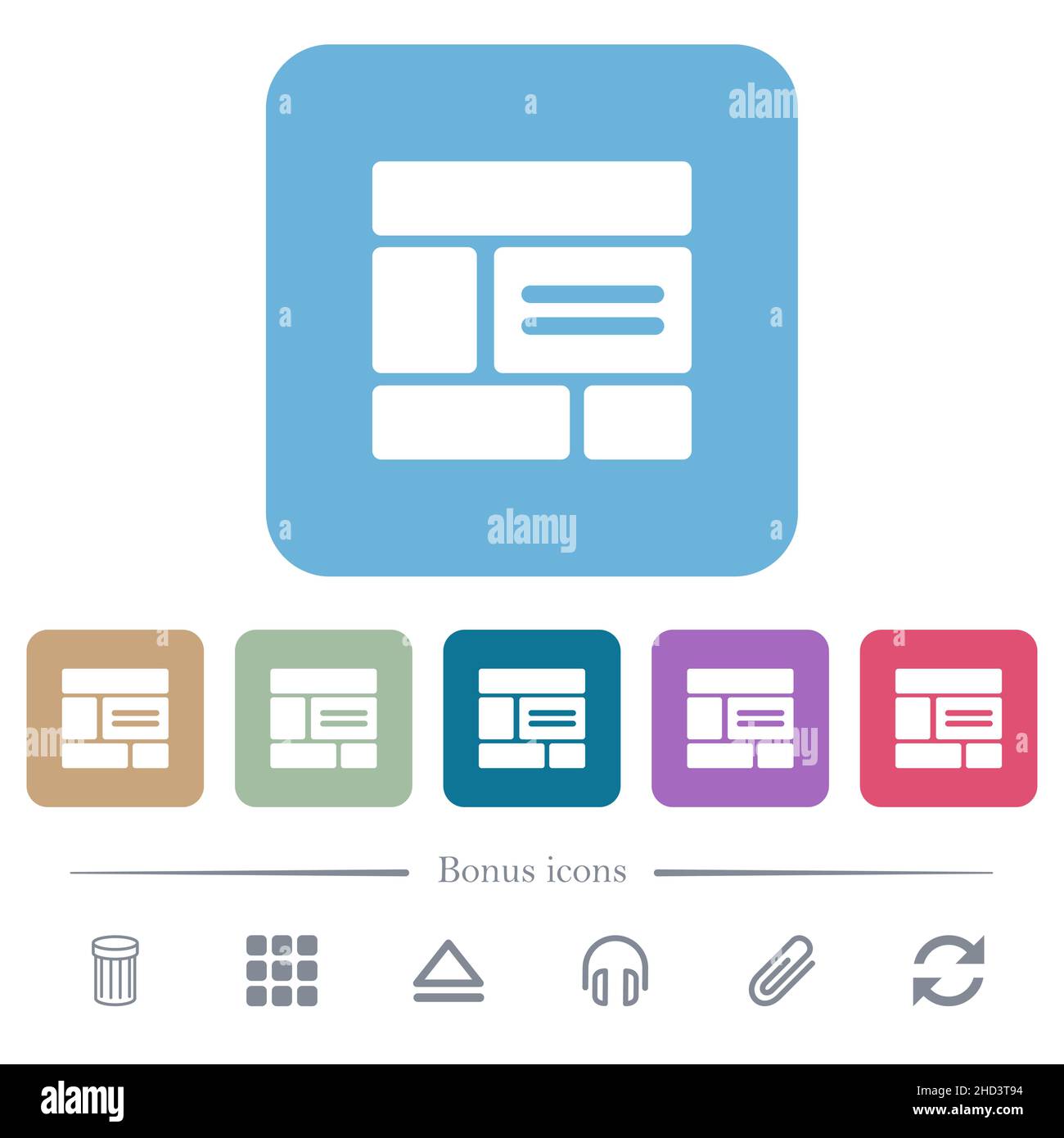 Web layout solid white flat icons on color rounded square backgrounds ...
