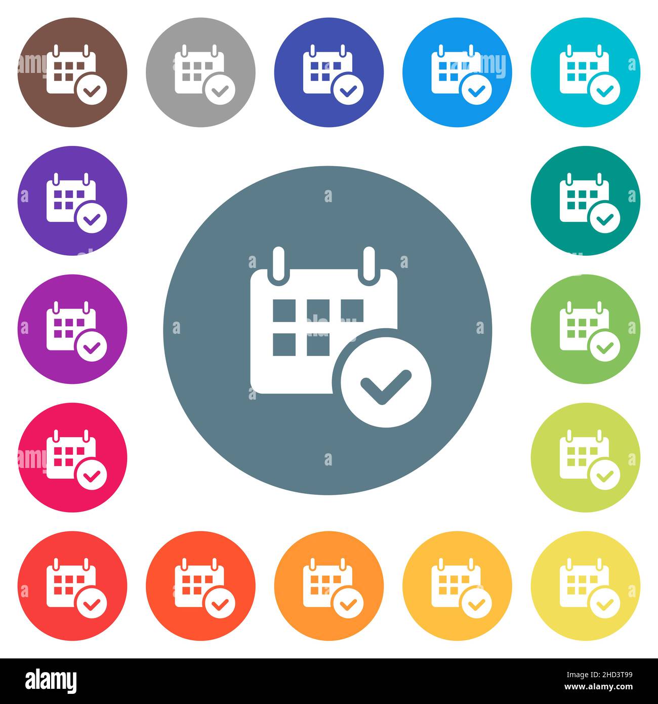 Calendar check flat white icons on round color backgrounds. 17 ...