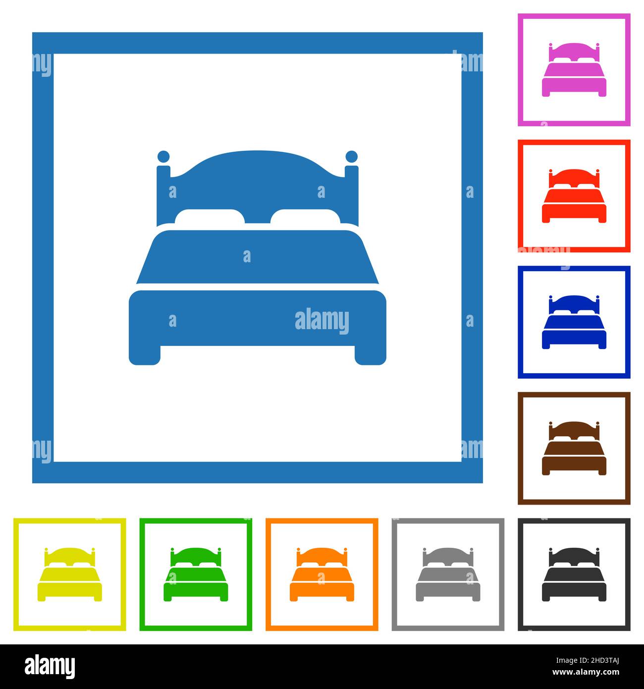 Double bed flat color icons in square frames on white background Stock ...