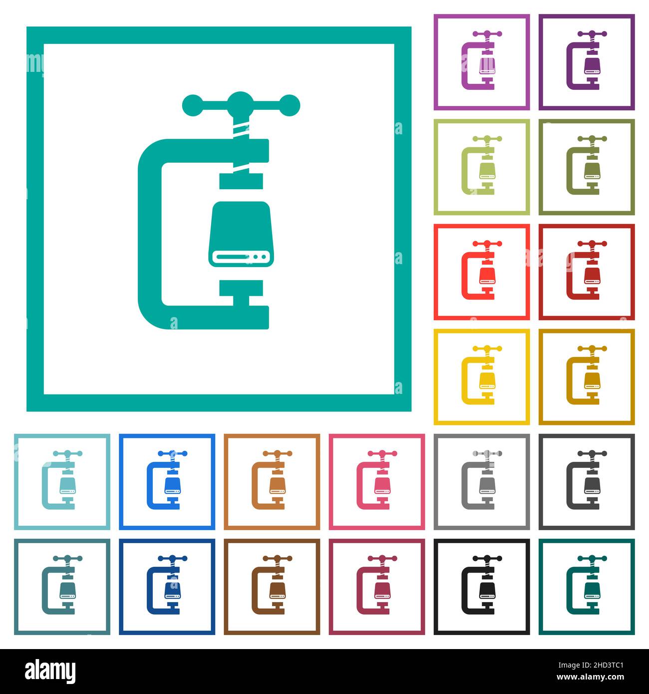 Hard disk compression solid flat color icons with quadrant frames on ...