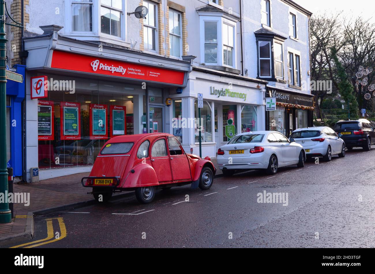 Prestatyn, UK Dec 14, 2021 Citroen 2CV parked outside shops on High