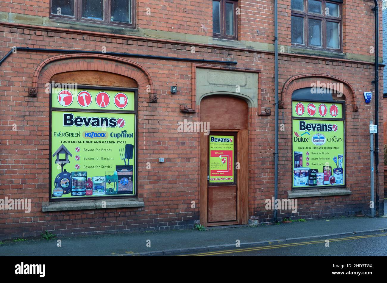 Prestatyn, UK: Dec 14, 2021: The Bevans home and garden store on Nant Hall Road. The premises were previously occupied by the Cambrian Credit Union. Stock Photo