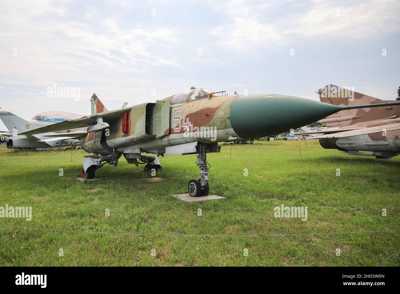 KIEV, UKRAINE - AUGUST 01, 2021: Ukrainian Air Force Mikoyan-Gurevich MiG-23ML Flogger G displayed at Oleg Antonov State Aviation Museum Stock Photo
