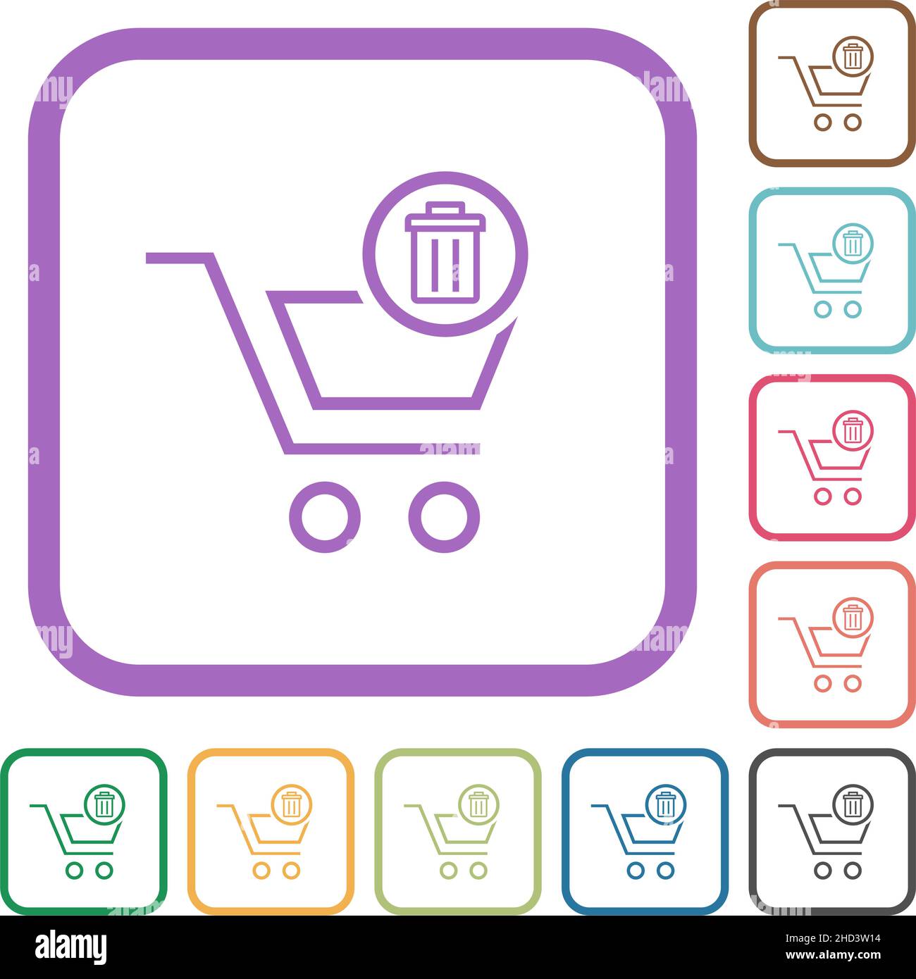 Delete from cart outline simple icons in color rounded square frames on ...