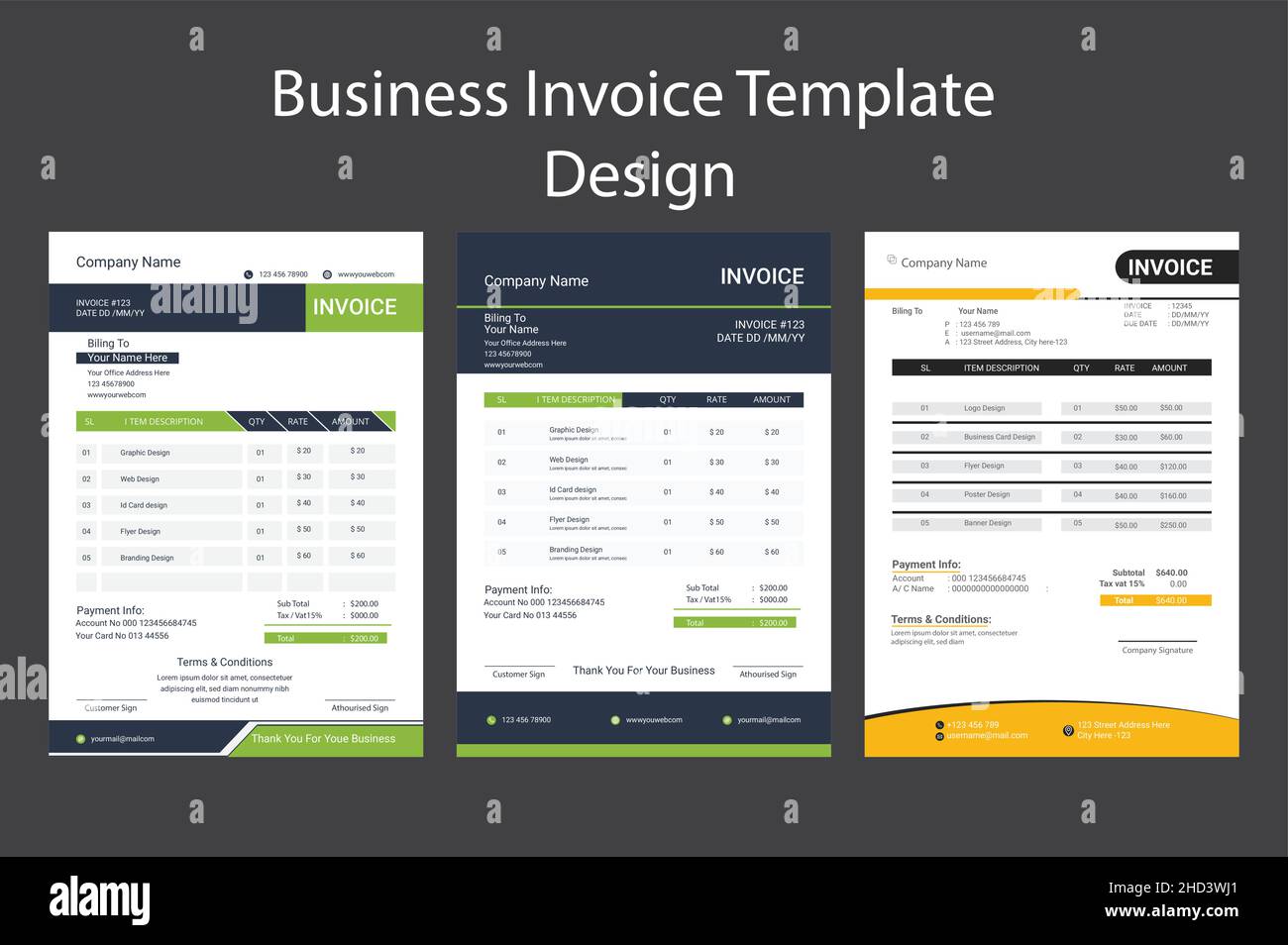 Business invoice template vector design in minimal style Stock Vector
