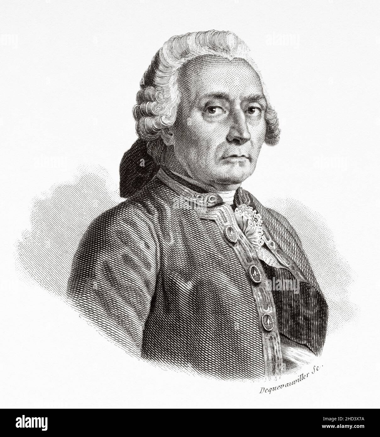 Jean-Rodolphe Perronet (1708-1794) was a French engineer and architect, known for his many bridge designs and for being the founder and first director of the École des ponts et chaussées in Paris. France. Europe. Old 19th century engraved illustration from Portraits et histoire des hommes utile by Societe Montyon et Franklin 1837 Stock Photo