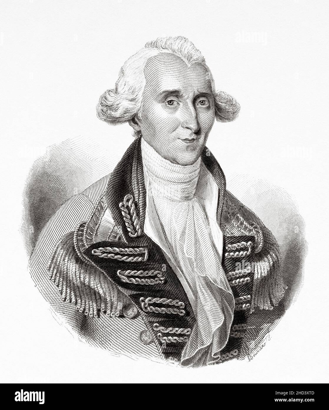 Major-General Claude Martin (1735-1800) was a French army officer who served in the French, and later British East India companies in colonial India. Martin rose to the rank of major-general in the British East India Company's Bengal Army. France. Europe. Old 19th century engraved illustration from Portraits et histoire des hommes utile by Societe Montyon et Franklin 1837 Stock Photo