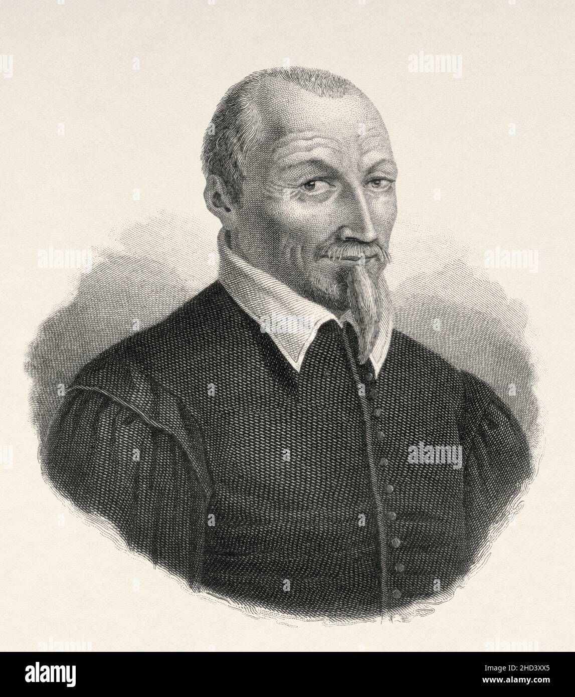 Olivier de Serres (1539–1619) French author and soil scientist whose Théâtre d'Agriculture was the accepted textbook of French agriculture in the 17th century. France. Europe. Old 19th century engraved illustration from Portraits et histoire des hommes utile by Societe Montyon et Franklin 1837 Stock Photo