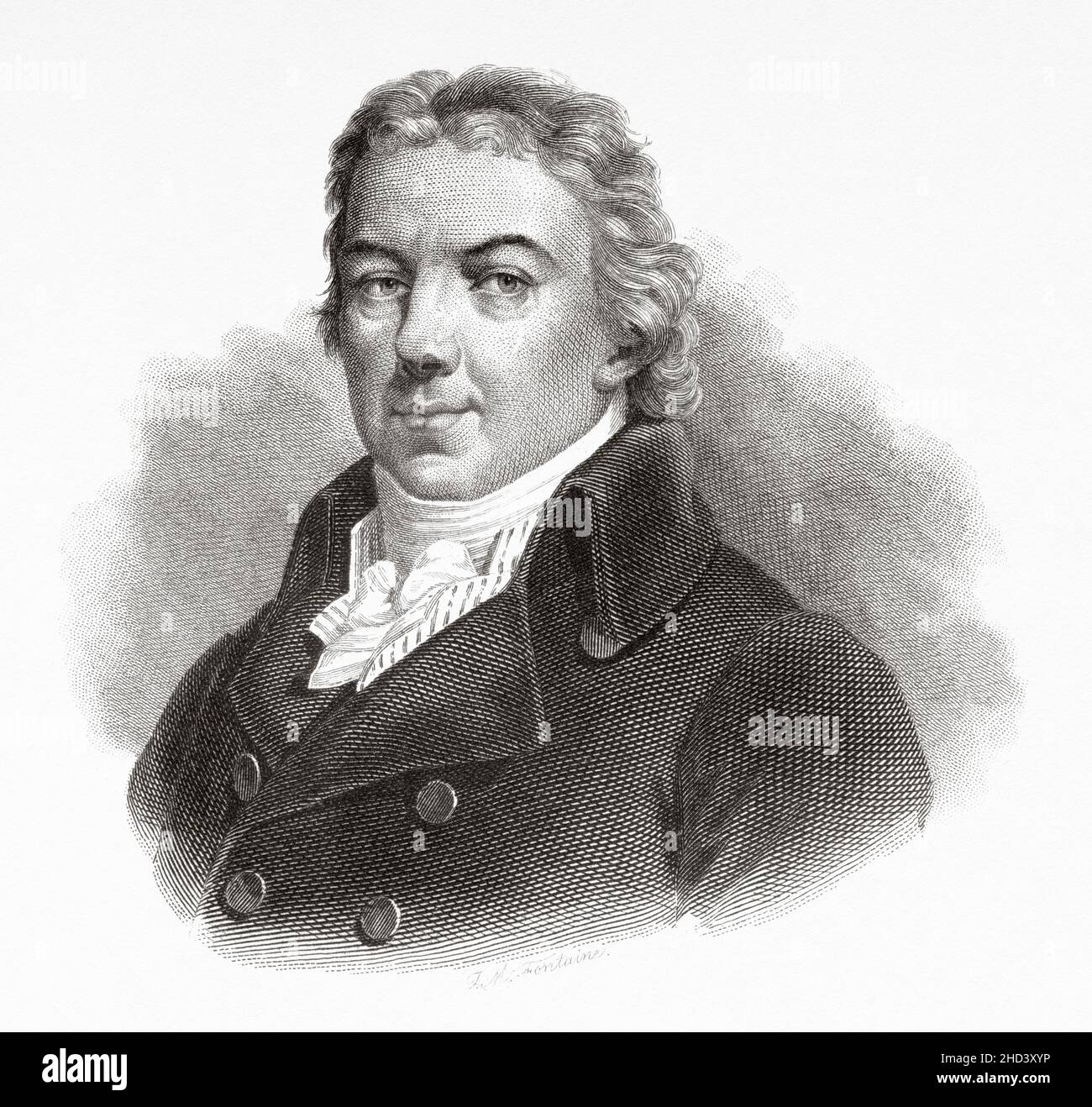 Edward Jenner (1749-1823) was a British physician and scientist who pioneered the concept of vaccines including creating the smallpox vaccine, the world's first ever vaccine. UK. Europe. Old 19th century engraved illustration from Portraits et histoire des hommes utile by Societe Montyon et Franklin 1837 Stock Photo