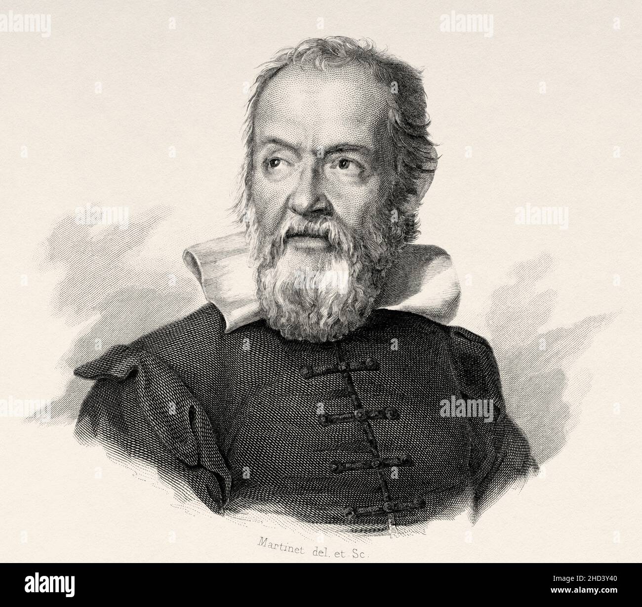 Galileo Galilei (1564-1642) 17th century Italian mathematician, geometer, physicist and astronomer. Italy. Europe. Old 19th century engraved illustration from Portraits et histoire des hommes utile by Societe Montyon et Franklin 1837 Stock Photo