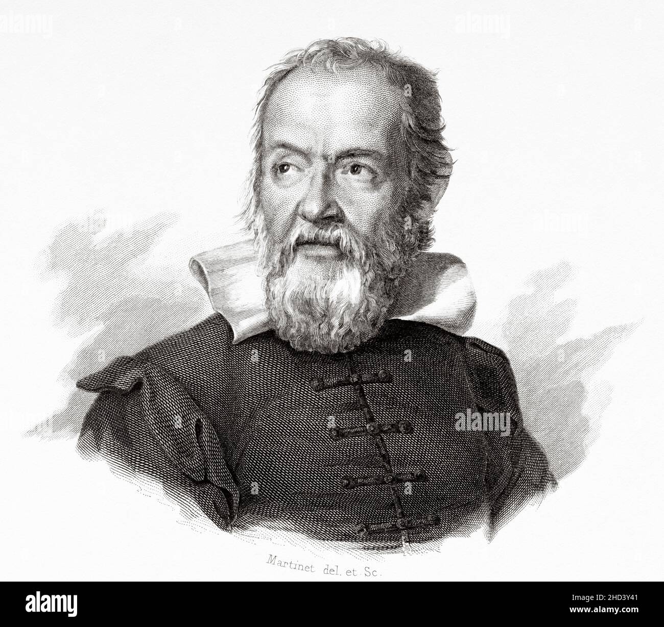 Galileo Galilei (1564-1642) 17th century Italian mathematician, geometer, physicist and astronomer. Italy. Europe. Old 19th century engraved illustration from Portraits et histoire des hommes utile by Societe Montyon et Franklin 1837 Stock Photo