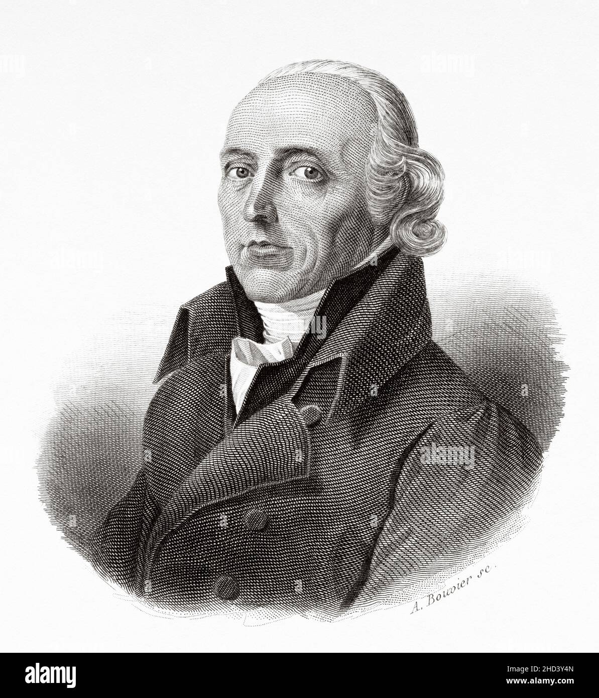 Hans Conrad Escher von der Linth (1767-1823) was a Swiss scientist, artist, and politician. He headed the Great Council of Switzerland in 1798. Europe. Old 19th century engraved illustration from Portraits et histoire des hommes utile by Societe Montyon et Franklin 1837 Stock Photo