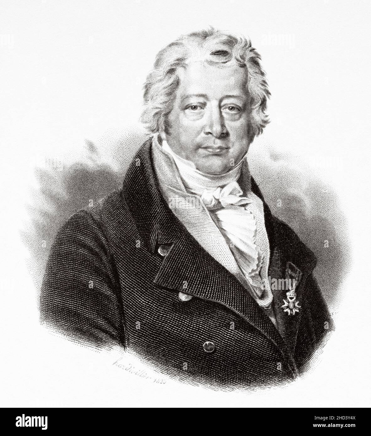 Sébastien Érard. Sebastian Erhard (1752-1831) was a French instrument maker of German origin who specialised in the production of pianos and harps. France. Europe. Old 19th century engraved illustration from Portraits et histoire des hommes utile by Societe Montyon et Franklin 1837 Stock Photo