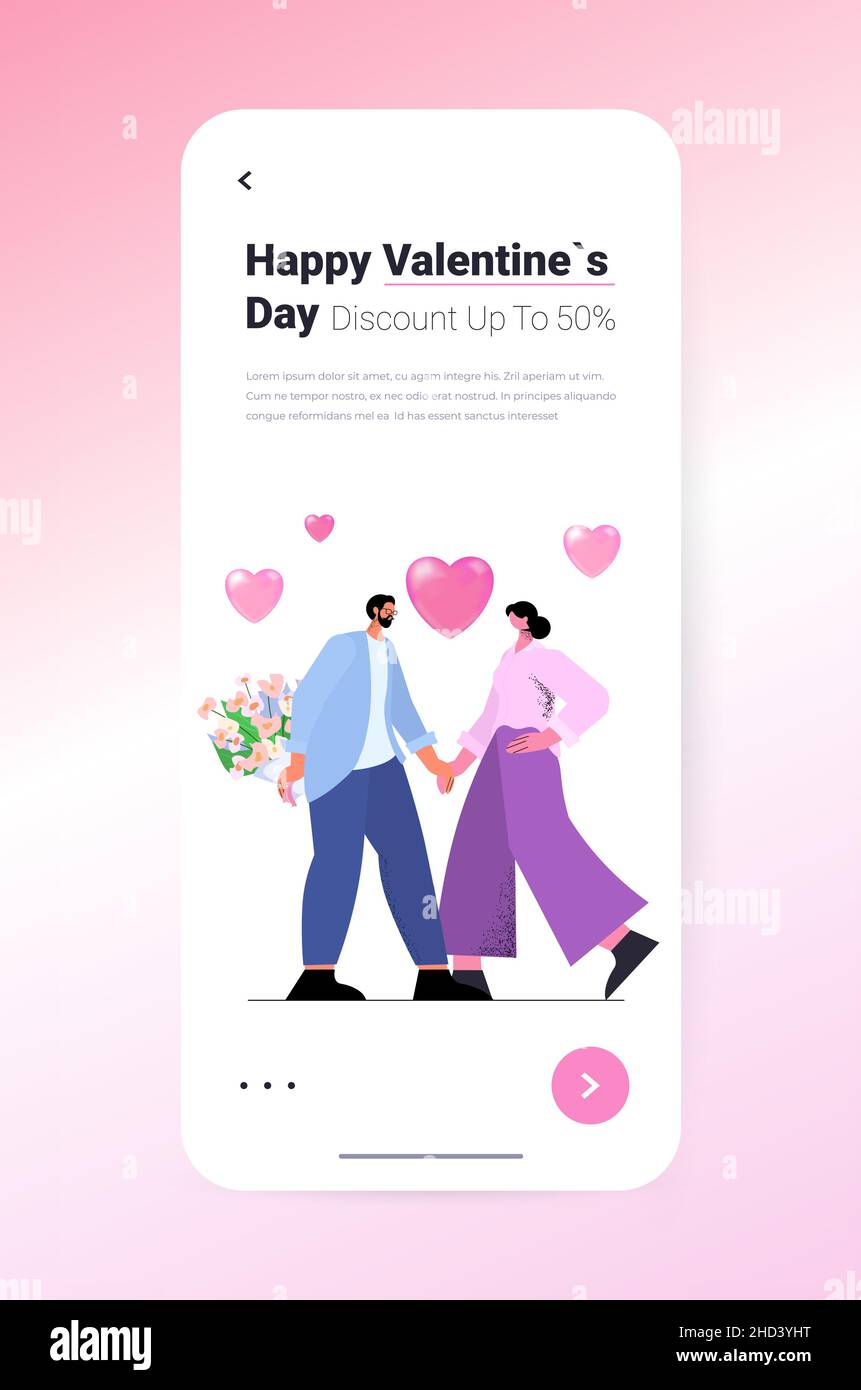 loving couple celebrating happy valentines day man woman in love ...