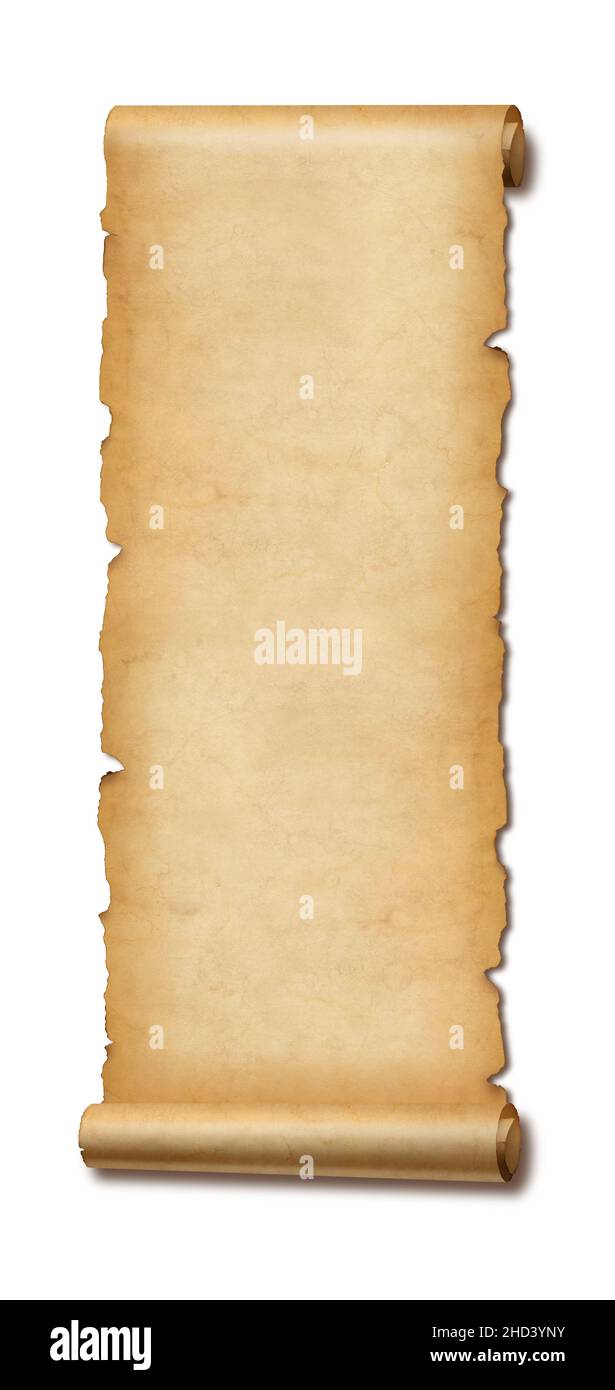 Old paper vertical banner. Parchment scroll isolated on white
