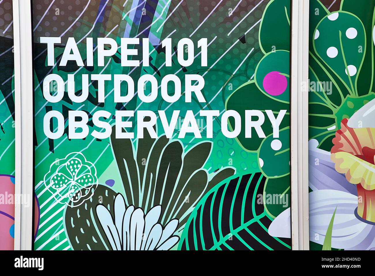 Signboard indicating the Observatory level on top of the iconic Taipei ...