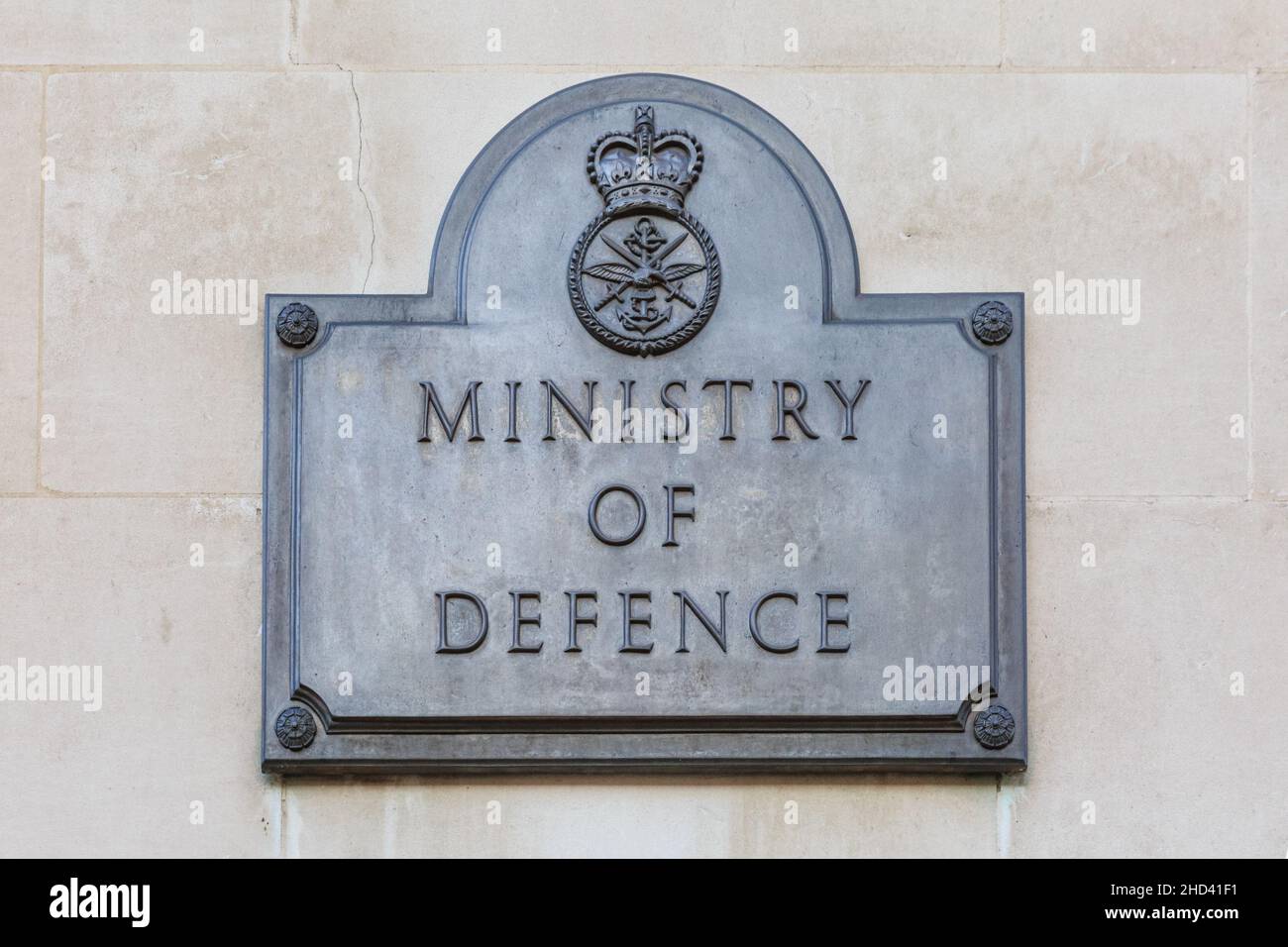 The Ministry of Defence, MoD sign on building building, Westminster, London, England Stock Photo