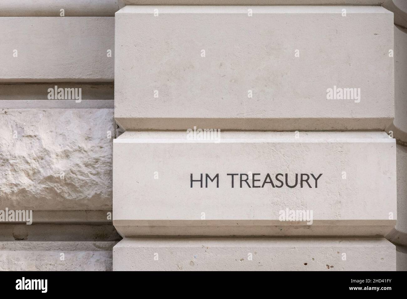 Her Majesty's HM Treasury, signage at main door, building exterior, Horse Guards Road, London, England Stock Photo