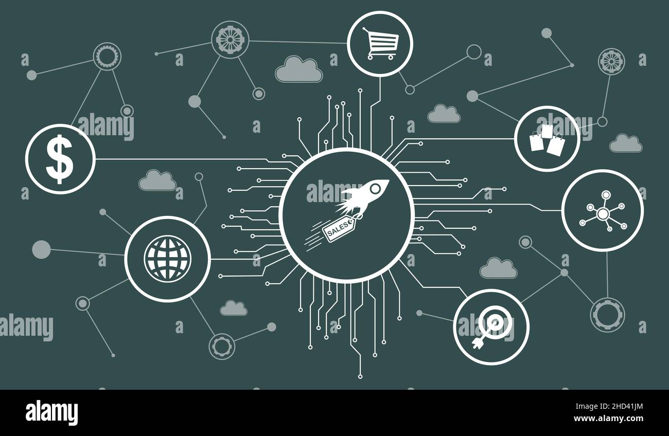 Concept of sales growth with connected icons Stock Photo Alamy