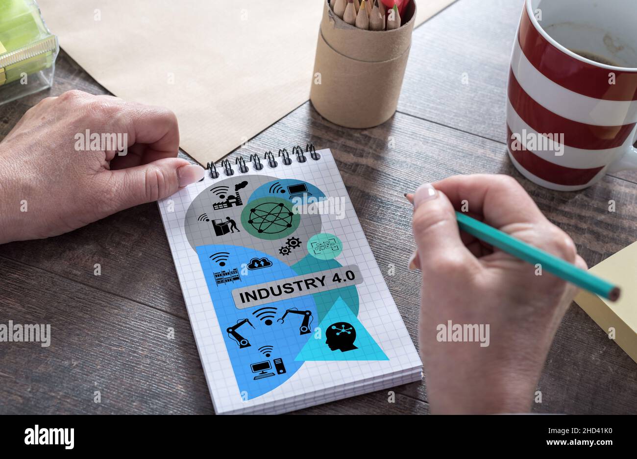 Industry 4.0 concept drawn on a notepad Stock Photo