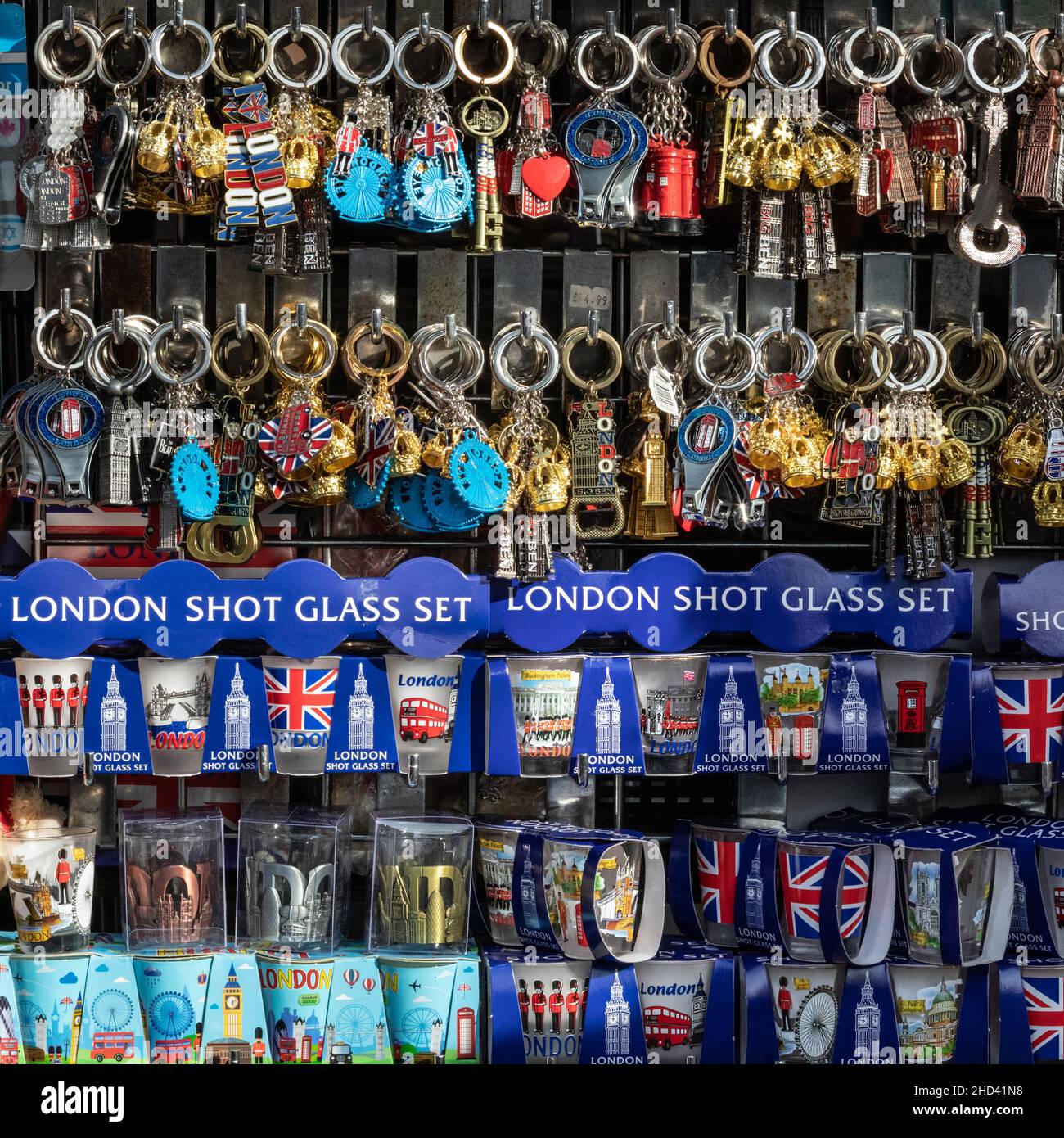 London and British themed souvenirs and gifts at a tourist souvenir stall near Westminster