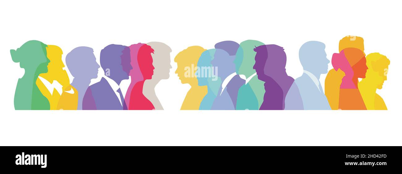 Colorful faces in profile, crowd illustration Stock Vector