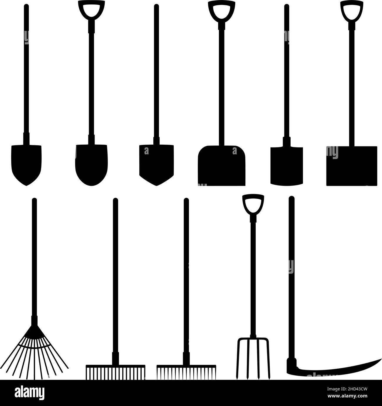 Set of icons of shovels, rakes, fork, scythe, vector illustration Stock Vector Image & Art Alamy