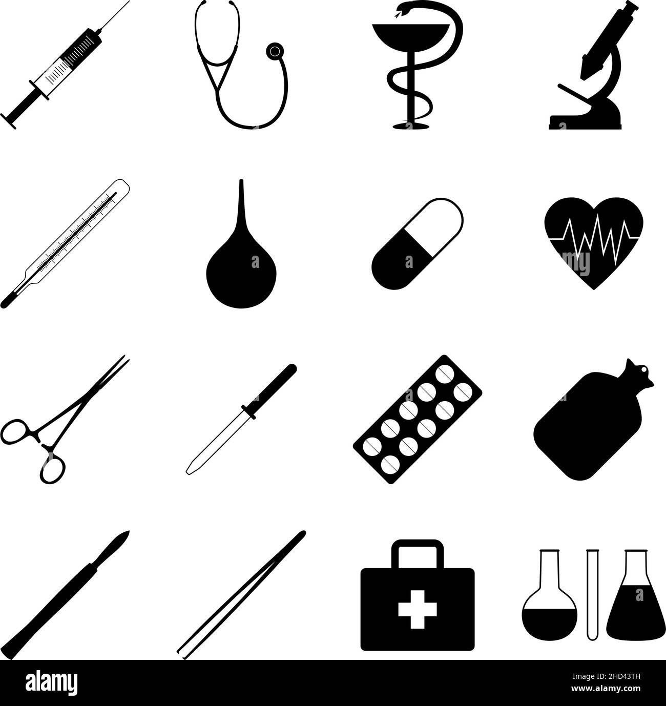 Set of black medical icons, vector illustration Stock Vector