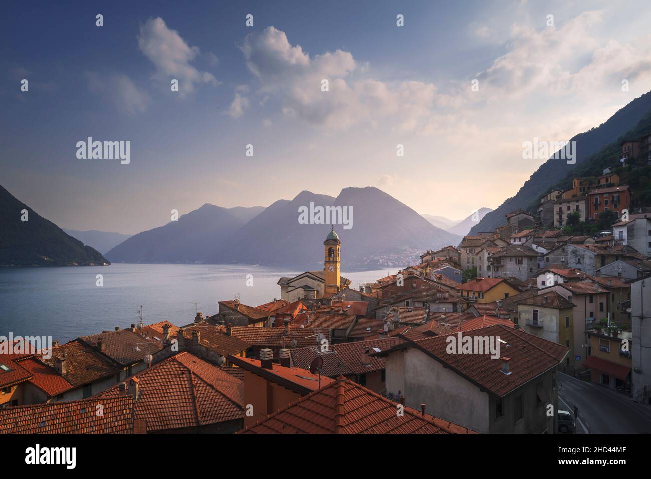 Colonno in Lake Como district. Italian traditional lake village. Italy ...