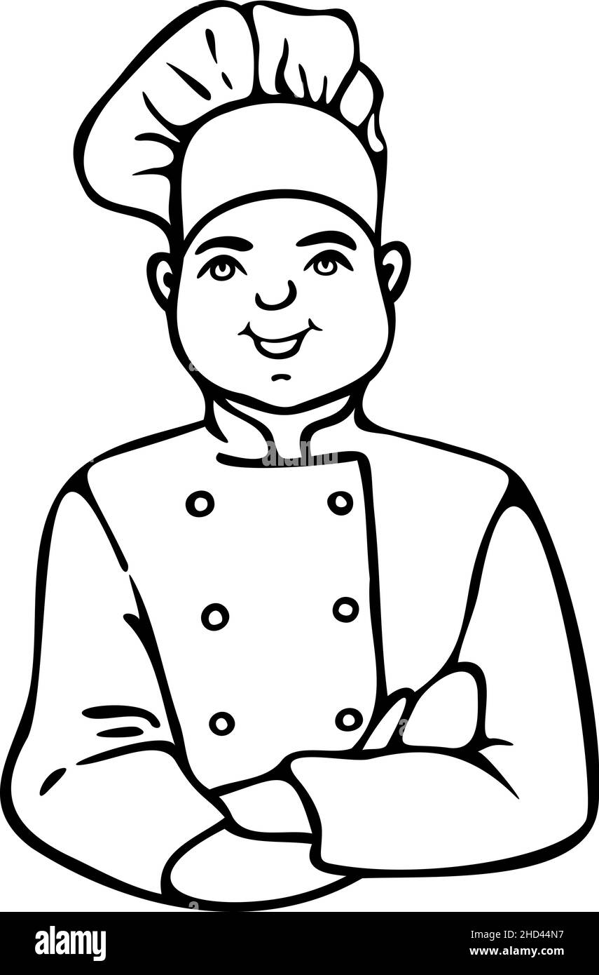 Vector illustration of cook. Hand drawn outline of chef Stock Vector ...