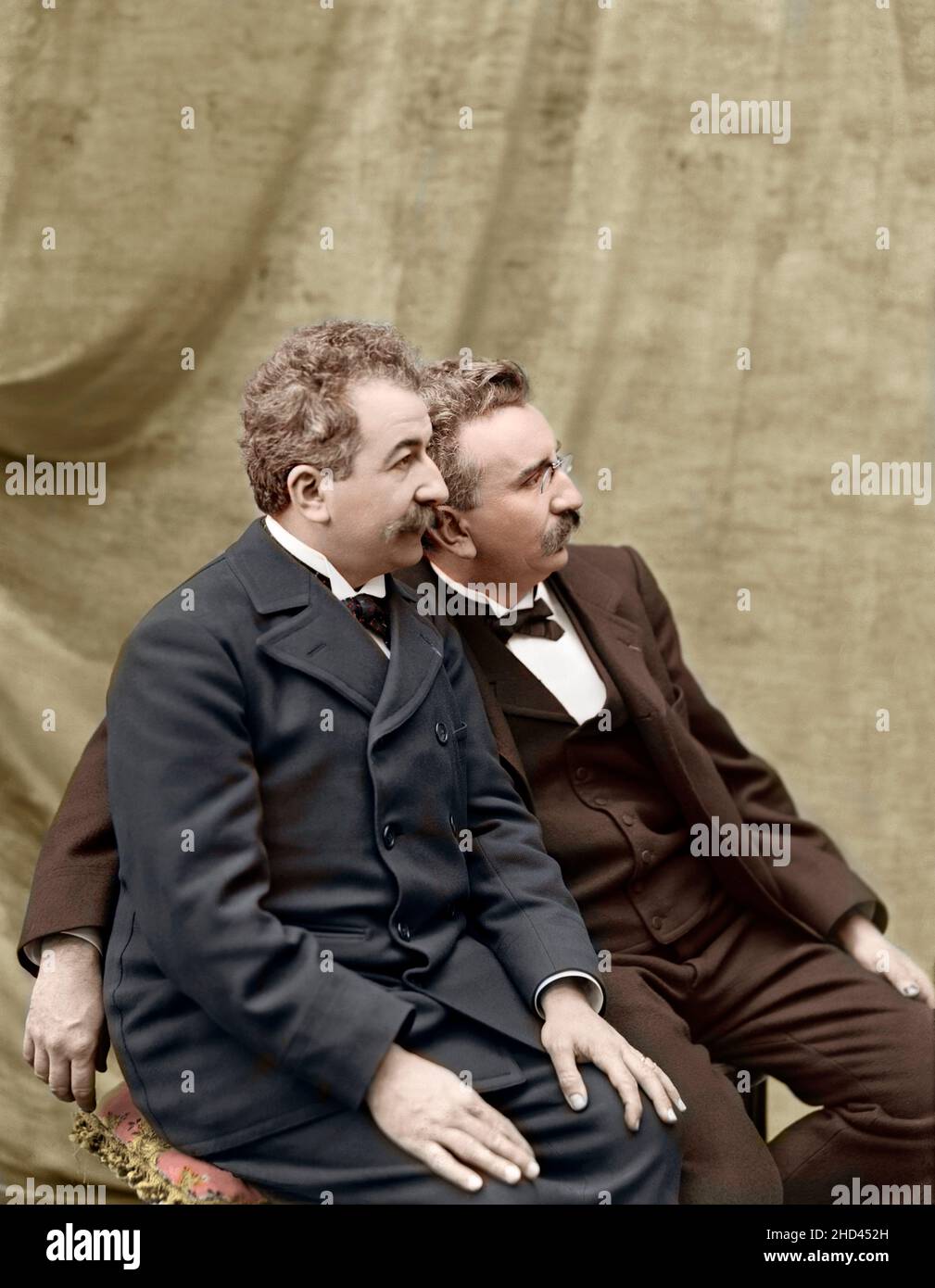 The brothers Auguste Lumiere (1862-1954) and Louis Lumiere (1864-1948) circa 1895 Stock Photo