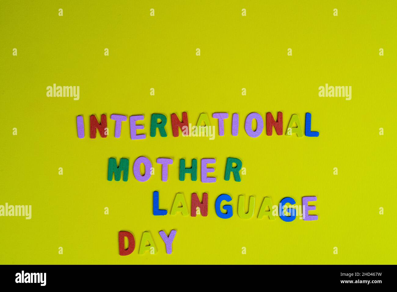 the phrase international mother language day written formed with colorful letters Stock Photo