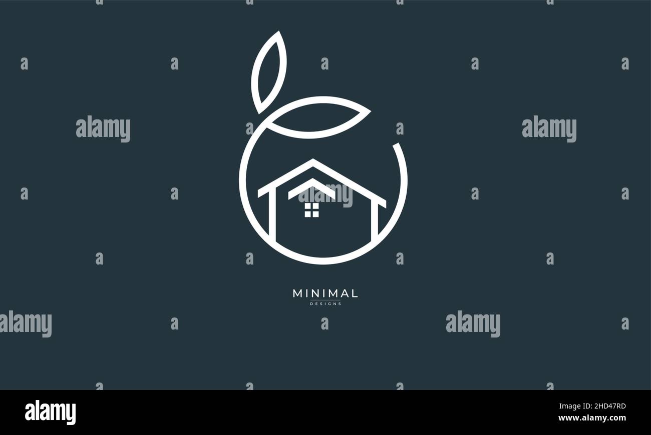 A line art icon logo of a house / home with a leaf circle Stock Vector ...