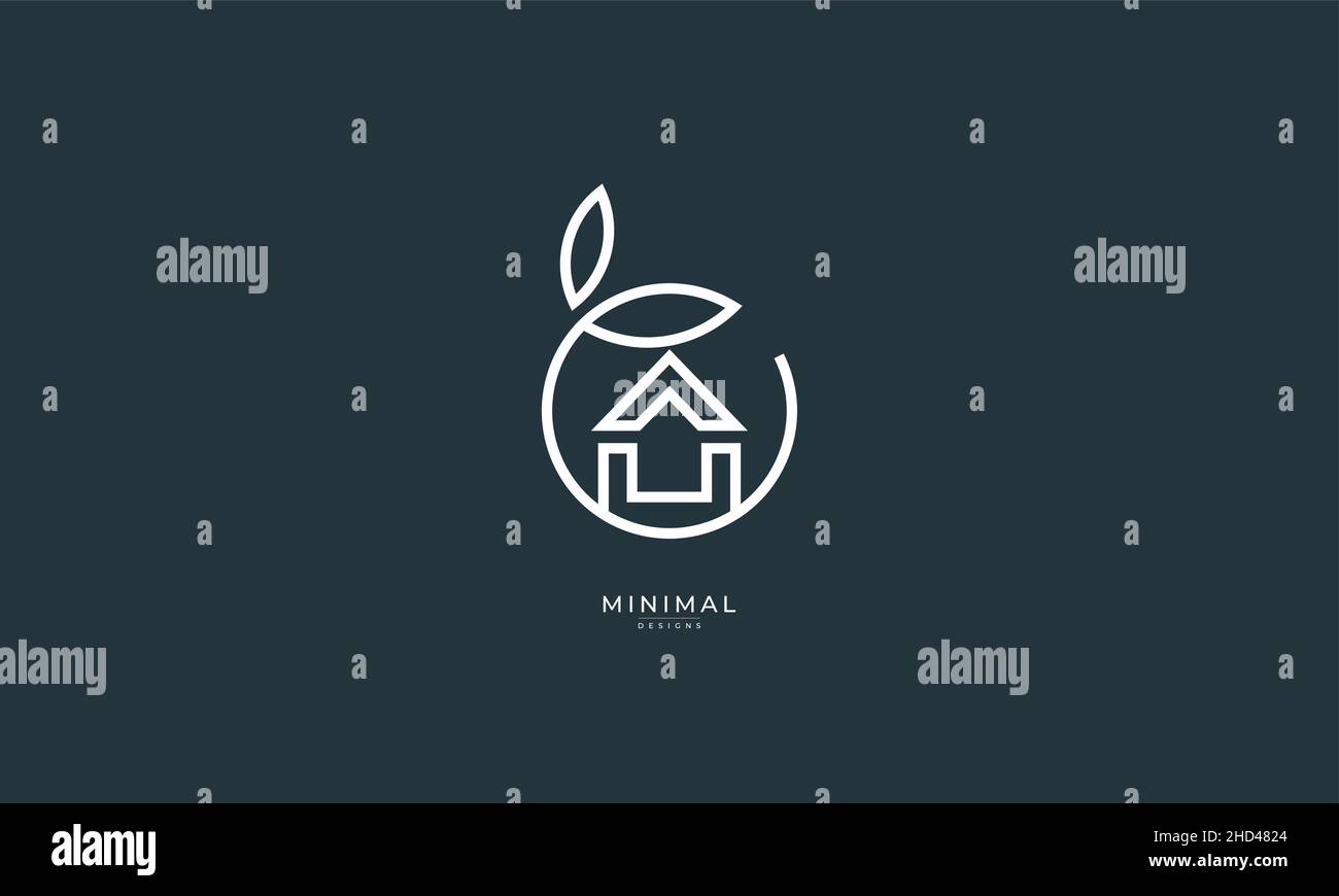 A line art icon logo of a house / home with a leaf circle Stock Vector ...