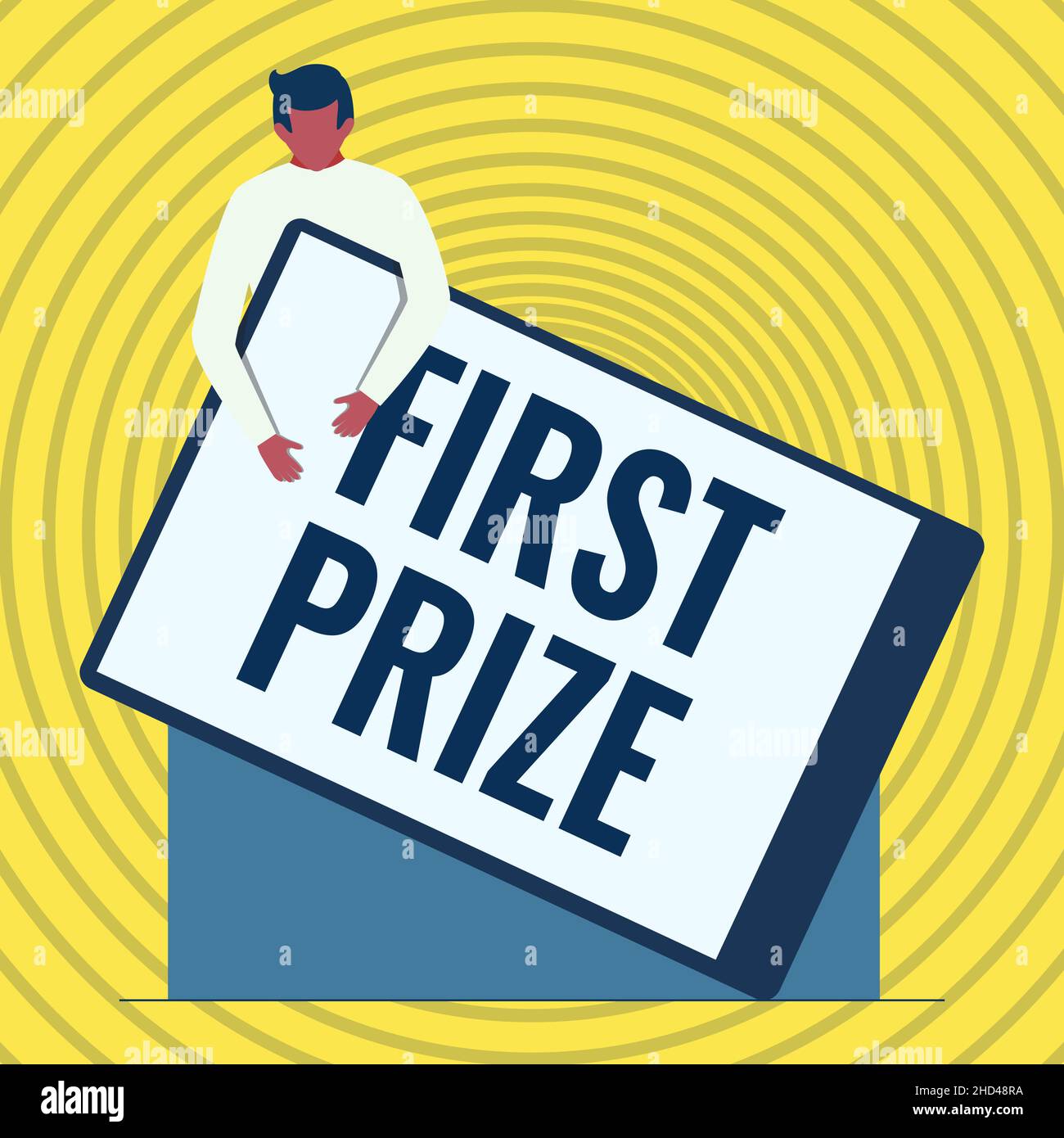 Hand writing sign First Prize. Business approach most coveted prize that is  only offered to the overall winner Gentleman Drawing Holding A Huge Blank  Stock Photo - Alamy