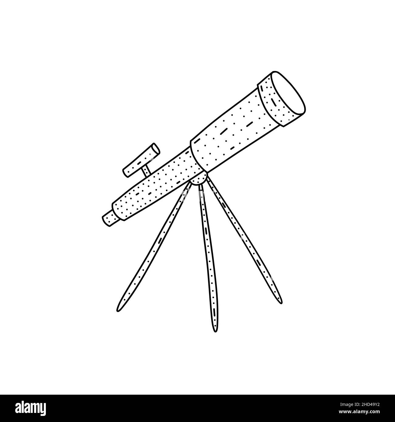 Hand drawn telescope icon in doodle style. Cartoon telescope vector