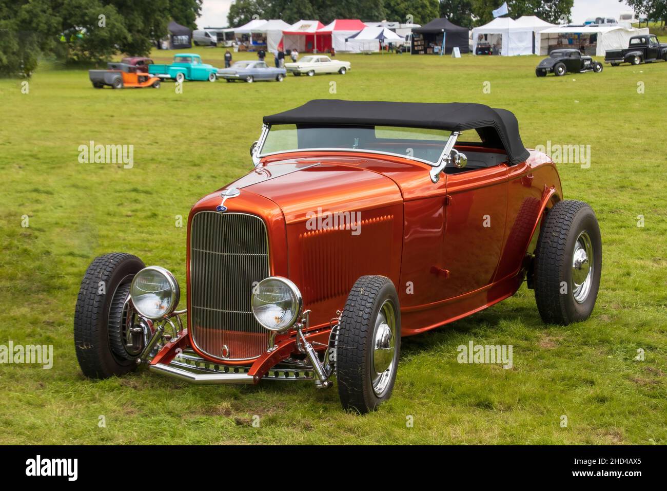 Old Warden, Bedfordshire,UK - 8th August 2021: Red Ford Hot Rod convertible car at the NSRA Supernationals. High quality photo Stock Photo