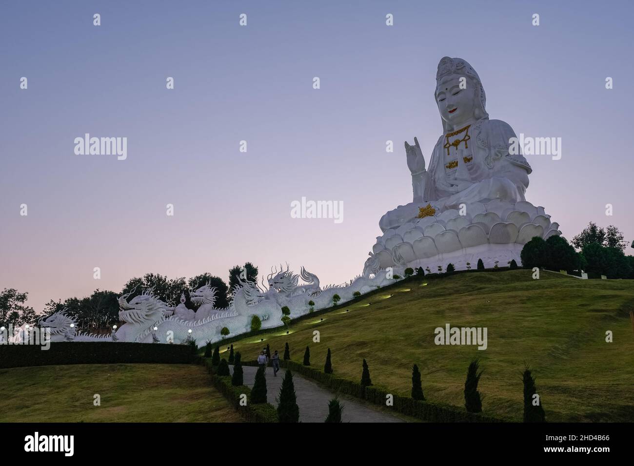 Wat Huay Pla Kang Chiang Rai Thailand, Wat Hua Pla Kang is one of the most impressive temples in Chiang Rai. The main attraction of this temple complex built in 2001, is a 100-meter high white Buddha. Stock Photo